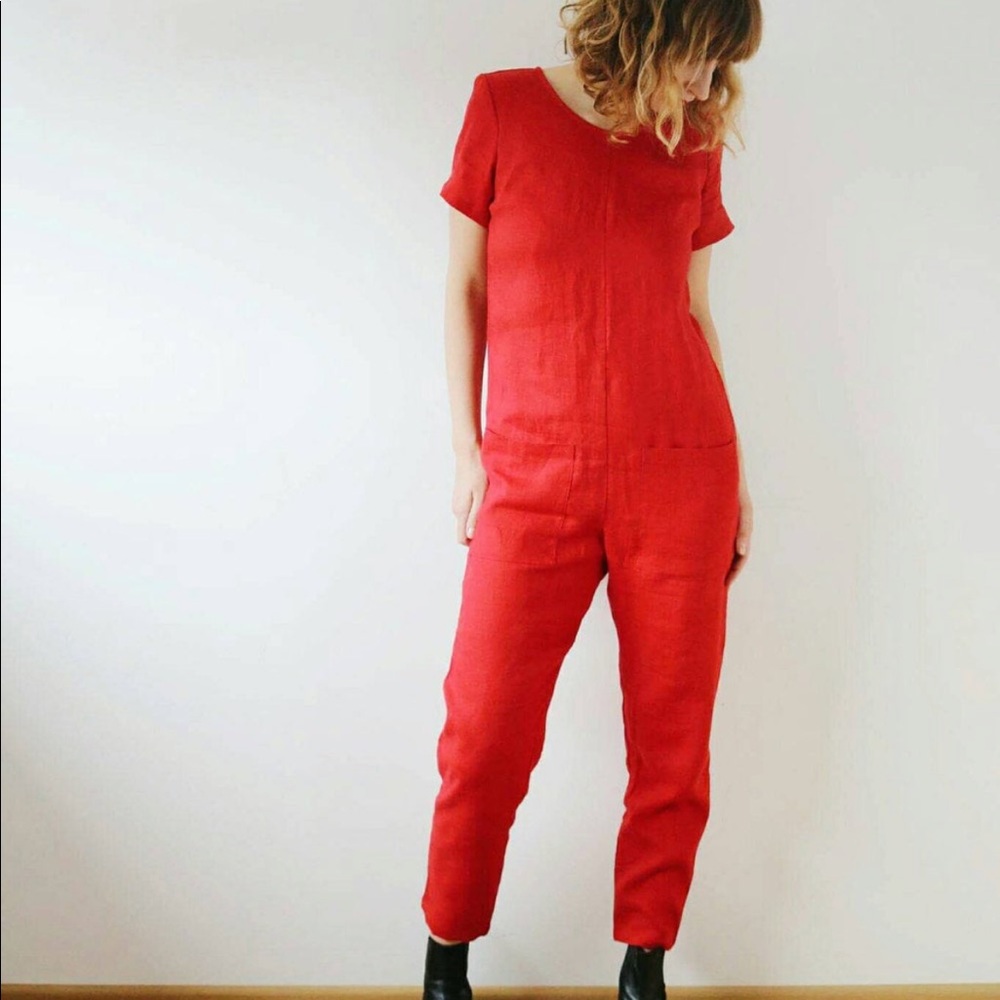 OffOn clothing handmade BLACK linen jumpsuit with zipper back